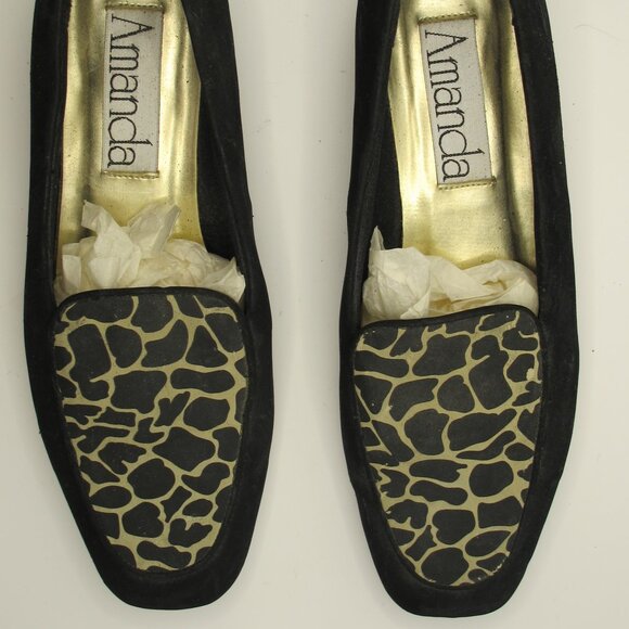 Amanda black velvet flats with giraffe print - 8.5S - Picture 1 of 7